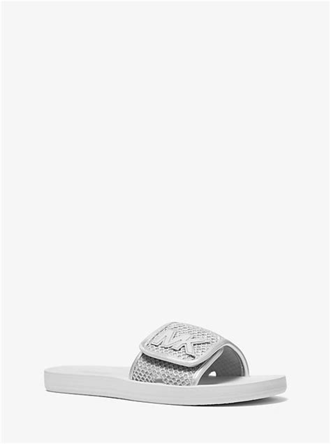 MK Logo Metallic Mesh Slide Sandal 